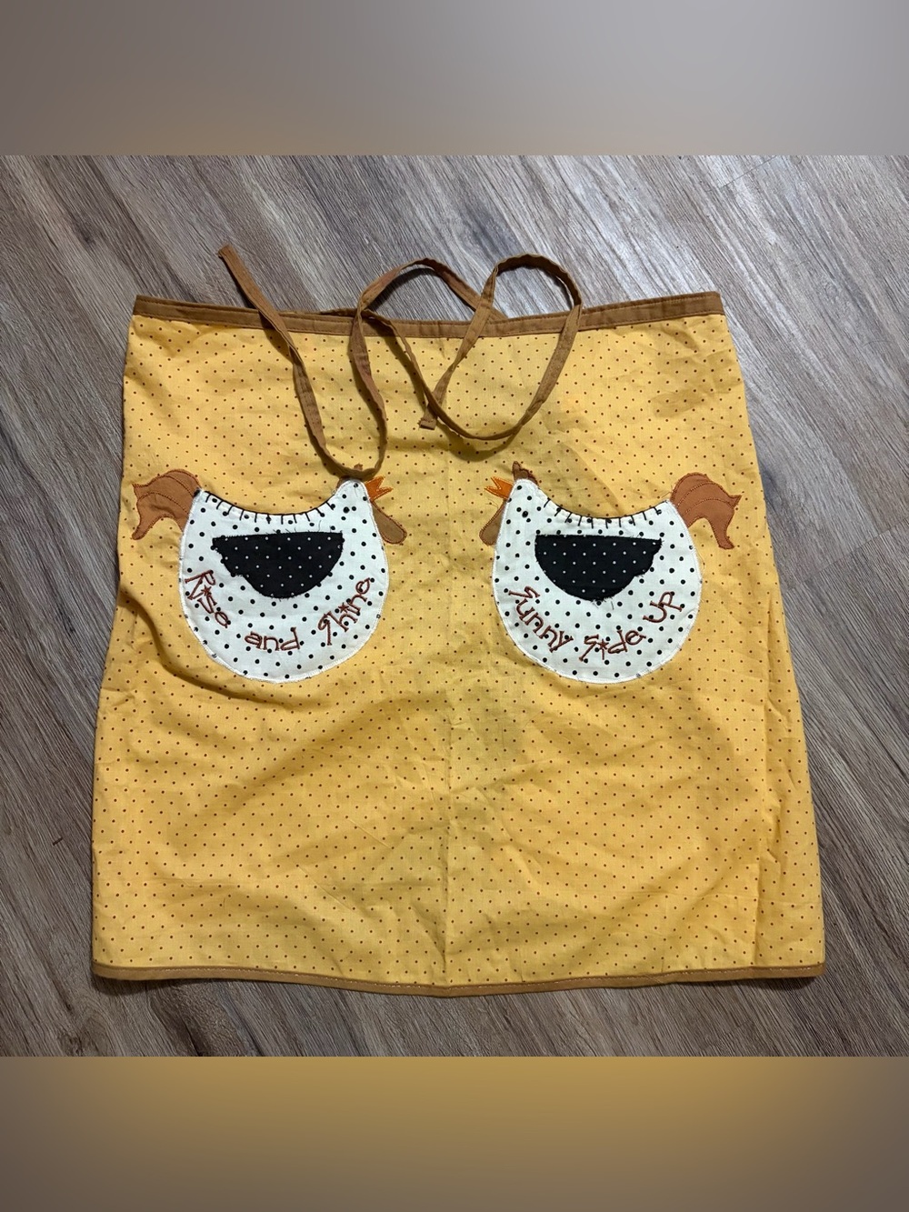 Roost/WilliRaye Studio - Yellow/Brown Polka Dot Apron with Chicken Pockets